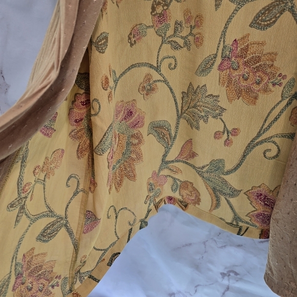 Tienda Ho Cardigan Womens Large Yellow Brown Floral Topper Wrap Vintage - Picture 8 of 13